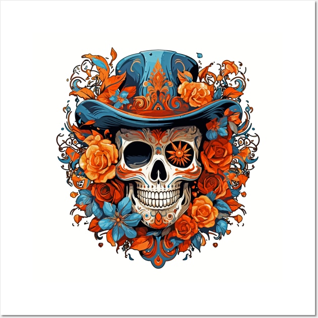 Day of the Dead Dia de Los Muertos Sugar Skull with Top Hat Wall Art by Tees 4 Thee